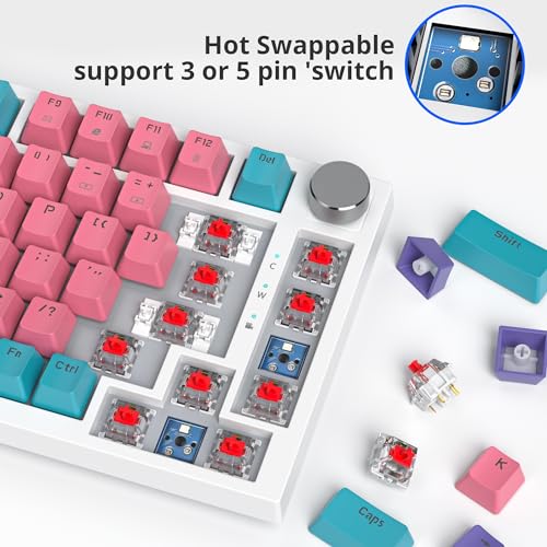 Image of Fogruaden Wired Hot Swappable 75% Percent Mechanical Keyboard, Red Switch, TKL Pink Mechanical Keyboard, Gasket Mount, RGB Backlit Compact Gaming Keyboards with Volume Knob(Pink)