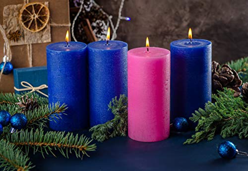 Melt Candle Company Set of 3 Blue Pillar Candles 3" x 6" Navy Unscented Dripless for Weddings Home Decoration Relaxation Spa Church - Thumbnail 5