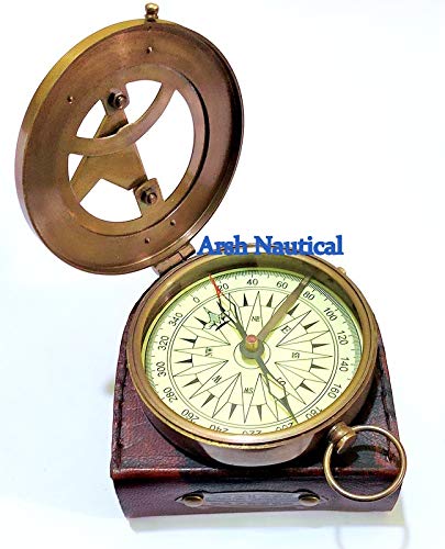 Brújula magnética de latón vintage con estuche de cuero miniatura 5