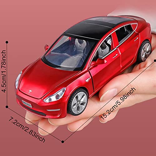 Diecast Car Toys Compatible For Tesla Model 3 Replica, 1:32 Scale Alloy Model 3 Toy Car Pull Back Car Model With Sound And Light Toy Vehicles, Mini Model 3 Play Car For Kids Birthday Xmas Gift (Red) #TOP3