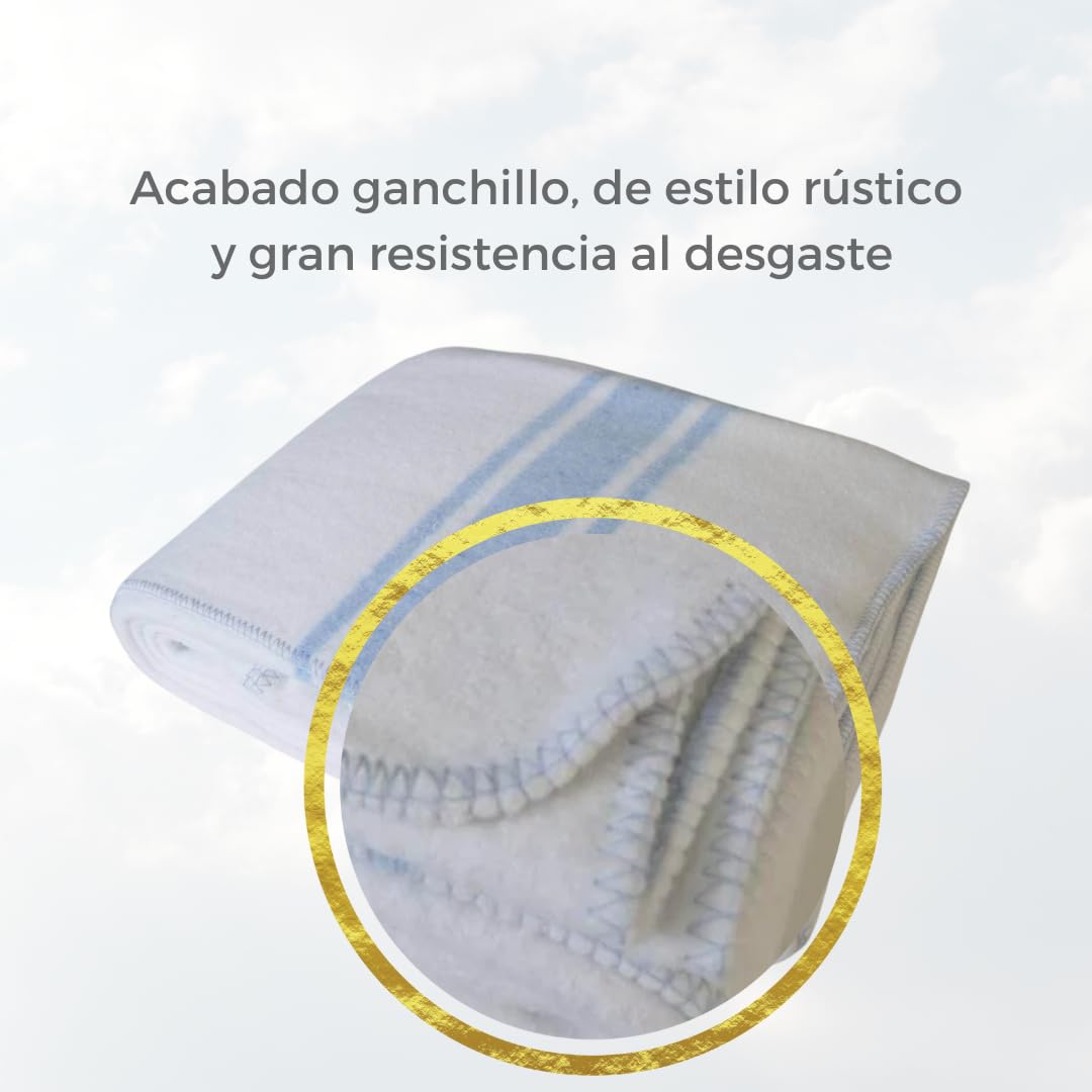 Manta Algodón Mallorquina para Cama o Sofá, Manta de Tacto Suave Ideal para Primavera, Relax o Yoga de algodón Reciclado Hecho en España 220x240 - Azul/Raya Blanca