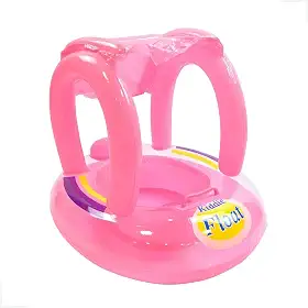 Boia Bebê Inflável com Toldo Solar Tipo Barco Infantil – Segurança e Conforto Premium para Piscina, Praia e Lago, Flutuador com Proteção UV, Assento Ergonômico e Apoio Estável, Premium (Rosa)