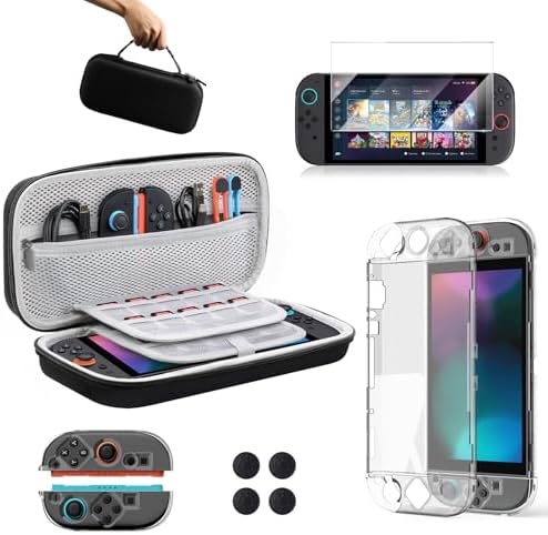Lmcpa Accessories Bundle for Nintendo Switch 2 (2025), Gift Kit with Carrying Case, Dockable Protective Cover, HD Screen Protector, Silicone Anti-Slip Joy-Con Skins&More for Switch New Gen 2025-Black
