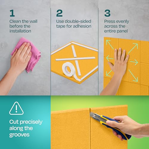 Image of Acoustic Panels 12-Pack Soundproof Wall Panels 12 inchx12 inchx0.4 inch Decorative Sound Dampening for Your Home, Office, Studio, Bedroom & More with Unique GridFrame Carving [Yellow Orange Gold]
