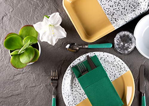 Green Dinner Napkins Cloth Like with Built-in Flatware Pocket, Linen-Feel Absorbent Disposable Paper Hand Napkins for Kitchen, Bathroom, Parties, Weddings, Dinners or Events, 1/8 Fold, Pack of 50