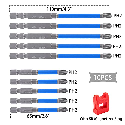 Saipe 2023 New 10Pcs Magnetic Special Flat Slotted Phillips Cross Head Screwdriver Bit Sets For Electrician Ph2 Bit 1/4 Inch Hex Shank Screw Driver Drill Bit #TOP3