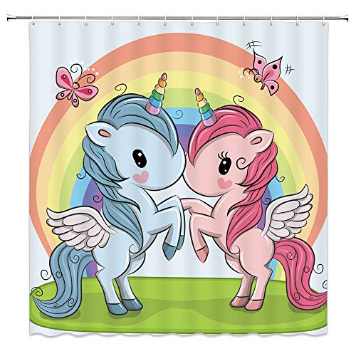 MNSC Kids Unicorn Shower Curtain Cartoon Unicorn Magic Horse Belive Fantasy Animal Colorful