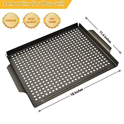 Jiavarry Grill Topper, Grill Pans for Outdoor Grill, Nonstick Grill Tray with Holes, Grill Basket Grill Rack for Outdoor Grill, 16\"X11.4\" Thicken BBQ Accessory for Vegetable, Fish, Shrimp, Meat. - Thumbnail 4