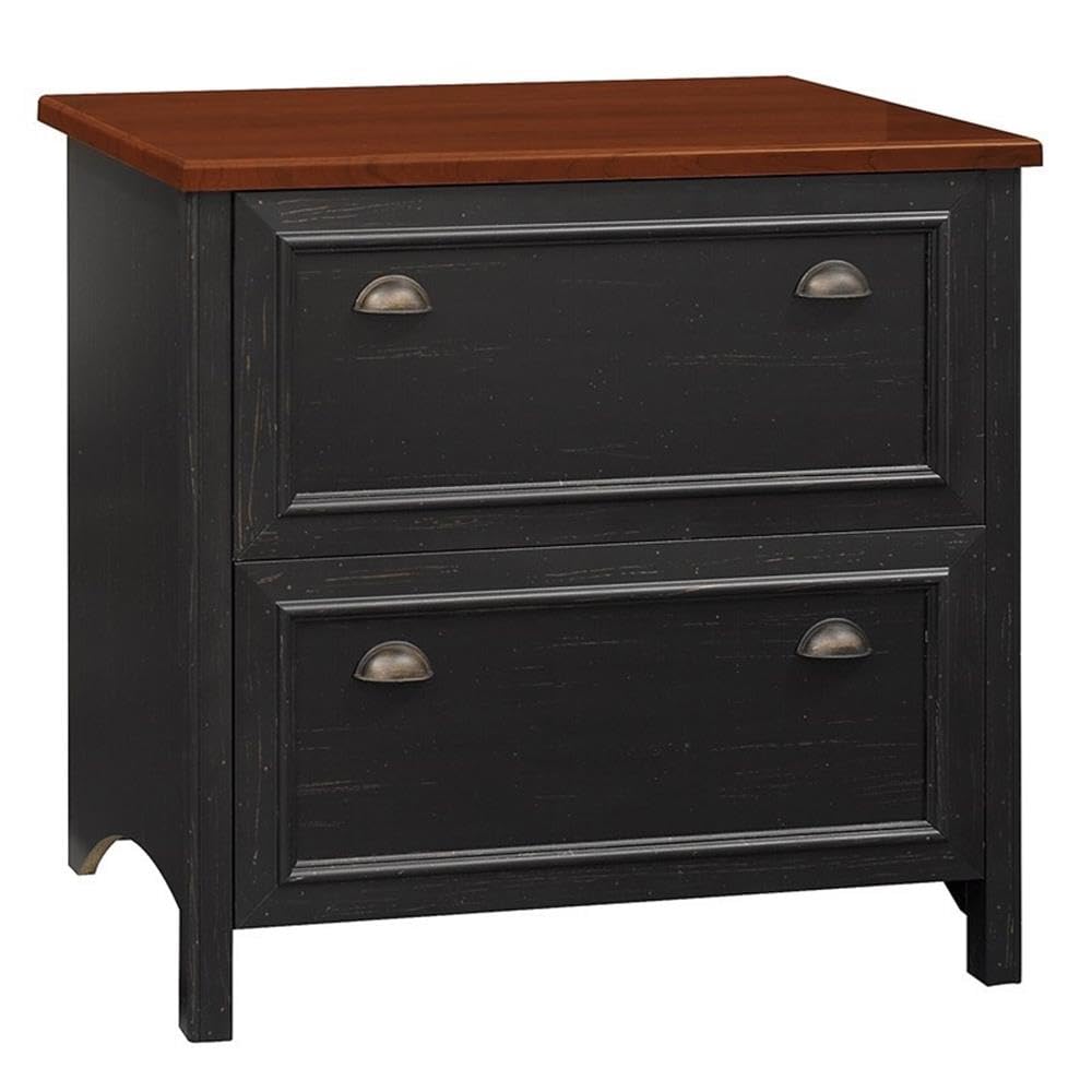 Bush Furniture Fairview 2 Drawer Lateral File Cabinet in Antique Black/Hansen Cherry, Home Office Storage for Letter, Legal, and A4-Size Documents