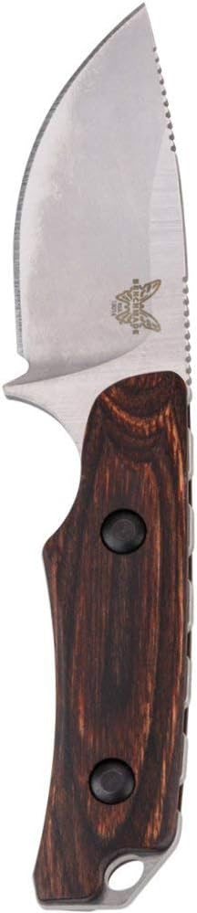 Benchmade - Hidden Canyon Hunter 15016-2 Compact Fixed Hunting Knife Made in USA with Leather Belt Loop Sheath with Buckle, Drop-Point Blade, Plain Edge, Satin Finish, Wood Handle, Stabilized Wood, Model:AD1104