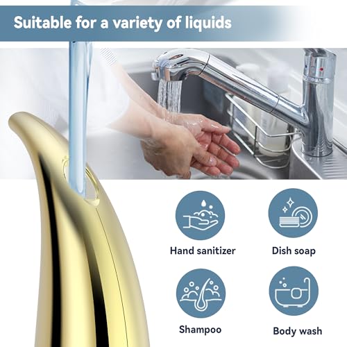 Image of Automatic Soap Dispenser with Infrared Sensor - Adjustable 4-Level Touchless Hand Soap for Kitchen, Bathroom - Battery Operated Electric Dispenser, Durable Plastic, Smart Soap Holder (Gold)