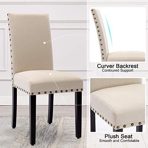 Lssbought Set Of 2 Fabric Upholstered Dining Chair With Nailheads And Sturdy Wooden Legs, Beige #TOP4