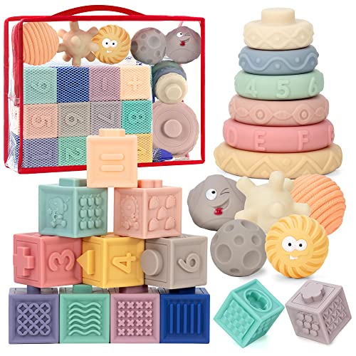 Image of 23PCS Montessori Toys for Babies,Teething Toys for Babies Months, 6 Months+, Early Educational Learning Stacking Tower, Sensory for Toddlers 1-3, Soft Rings Stacker & Teethers
