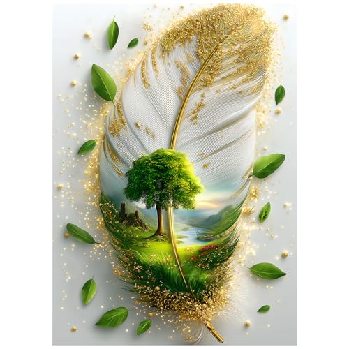 Puzzles Nature Art para adultos 1000 piezas, puzzle de pluma con arte de árbol y paisaje de río, desafiante para adultos miniatura 1