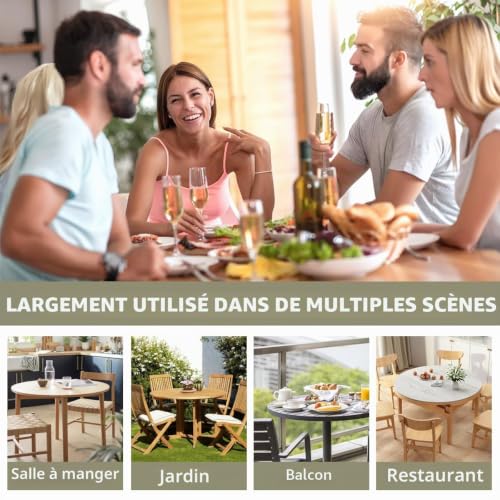 Morbuy Nappes Rondes 120 cm avec Bord Élastique, Convient aux Tables de 100-110cm, Cuir PU Nappe Ronde Exterieur Anti Taches, Vert Imperméable Table Cloth pour Jardin Cafe – vue 8