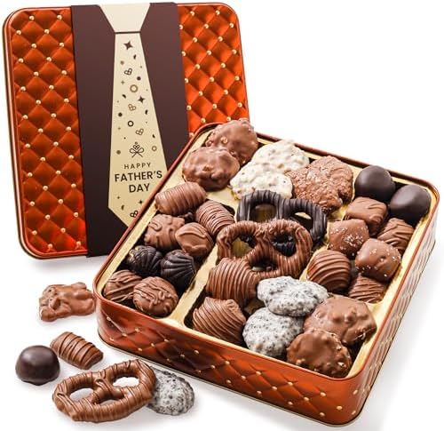 Father's Day Chocolate Gift Basket– Candy Gift Box with Assorted Milk, Dark & White Chocolates – Food Present Idea for Men, Dad, Father, Grandfather, Guys, Pop, Husband- Bonnie & Pop
