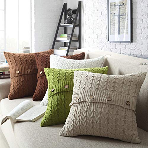 Vctops Cotton Cable Knit Pillow Cover Soft Warm Throw Pillow Case Cushion Cover Decorative Pillow Cover With Buttons (White, 18X18 Inches) #TOP1