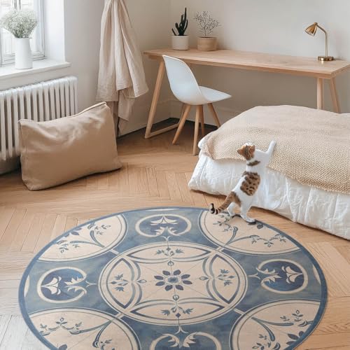 Tapis de sol vinyle rond 150cm résistant à la rayure cuisine salon - 3