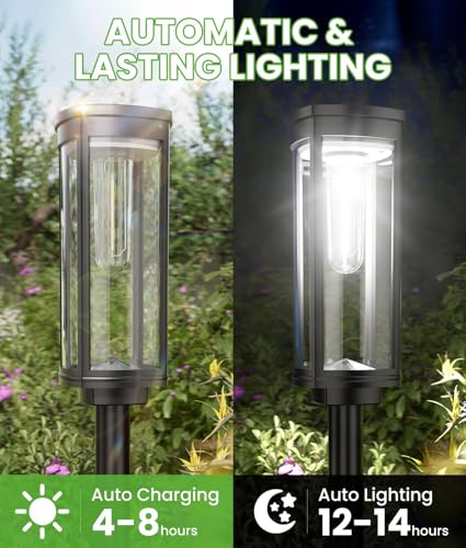 Image of BITPOTT Solar Pathway Lights Outdoor Waterproof Bright Garden Lights Solar Powered Auto On /Off, Dusk to Dawn Up to 12 Hrs Solar Landscape Lights for Yard Lawn (White, Pack 8)
