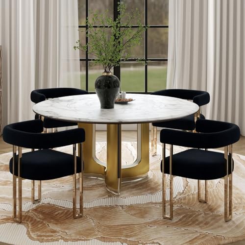 Hyfirm Set of 4 Black and Gold Modern Dining Chairs,