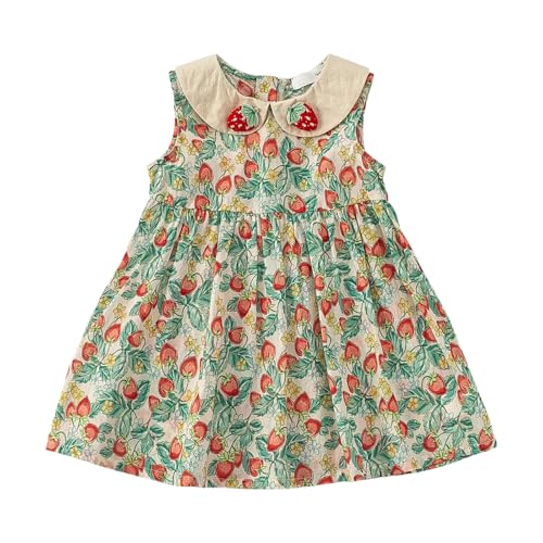 Girl Sleeveless Cotton Dress Strawberry Print Summer Vintage Dress