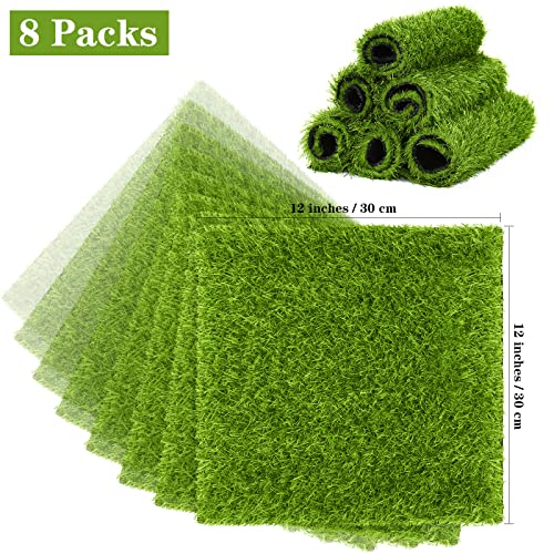 TURSTIN 8 Packs 12 x 12 Inch Artificial Grass Mat Squares Synthetic Garden Grass Tiles Fake Grass Turf Patch with Drainage Hole Realistic Grass Rug for DIY Decoration - Thumbnail 2