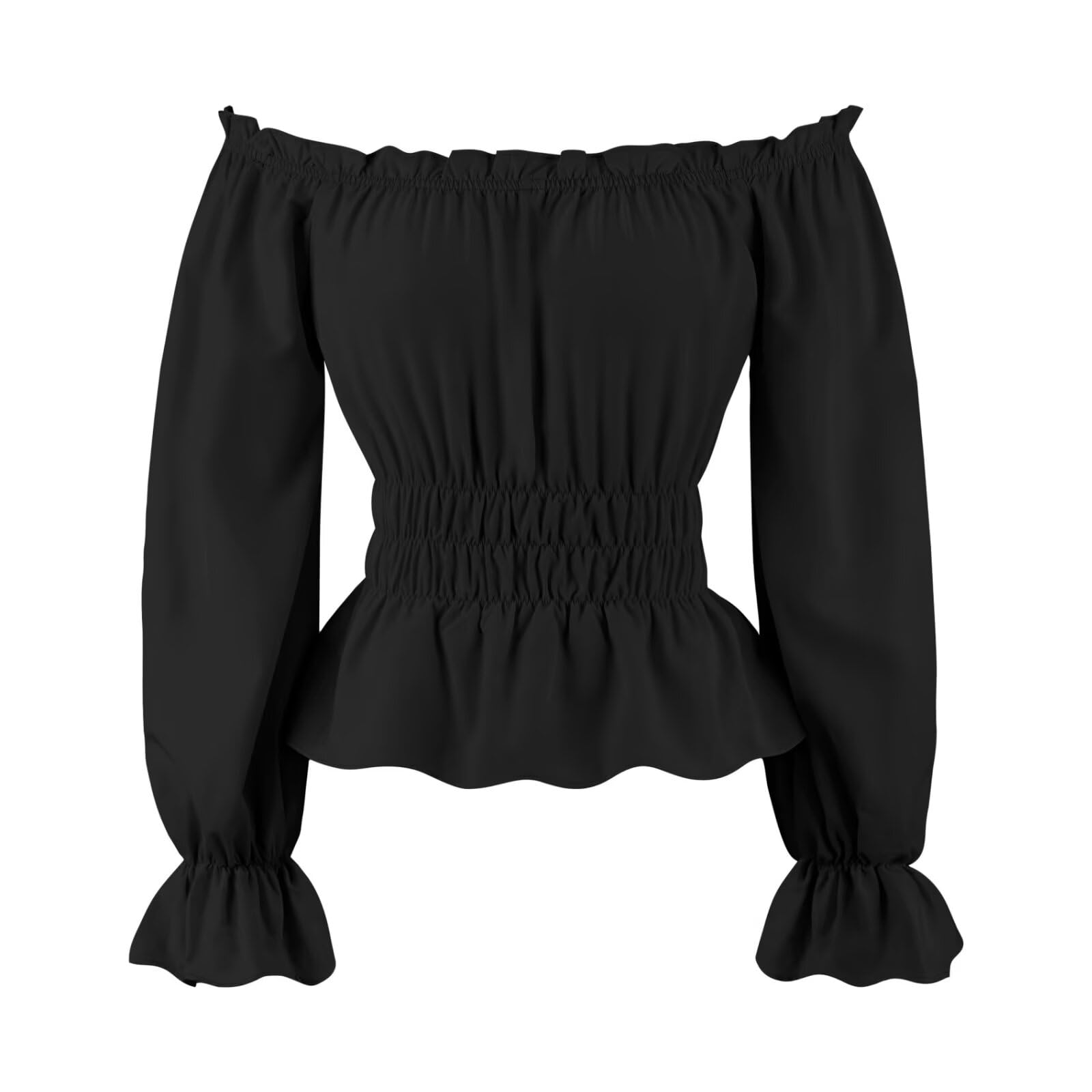 Grebrafan Womens Renaissance Blouse Peasant Off Shoulder Pirate Long Sleeve Shirt (XX-Small, Black)