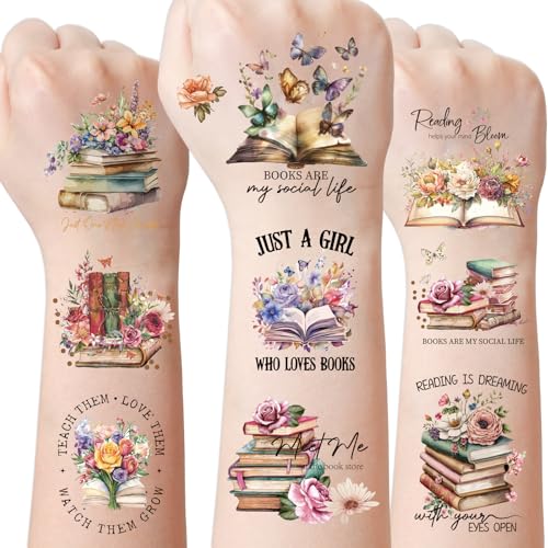Reading Book Library Temporary Tattoos - 8 Sheets 200 Pcs Book Th...