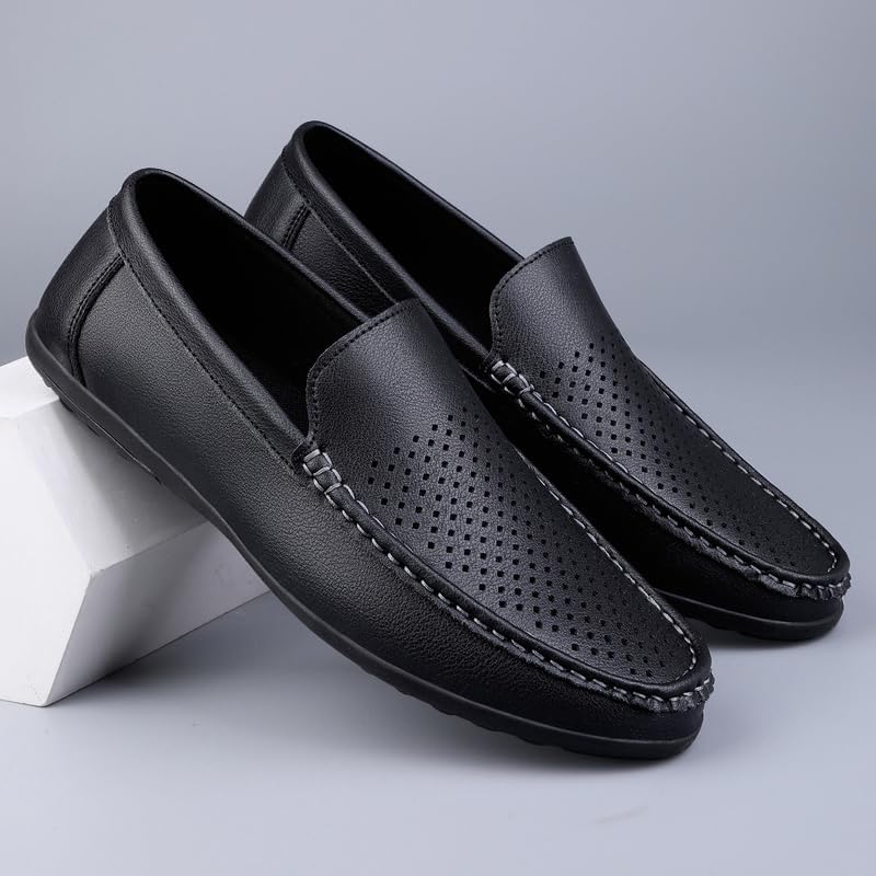 Men's Penny Loafers Leather Breathable Slip-On Driving Boat Shoes - Image 6