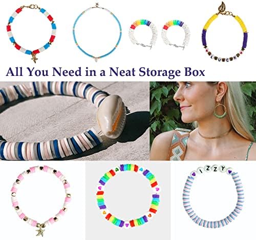 POTUANOT 5244 Pcs Clay Beads,6mm 24 Colors Flat Round Polymer Clay Heishi Beads,with Pendant Charms Kit and Elastic Strings,for Bracelet Making Kits Clay Beads