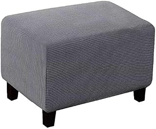 Jiakalamo Square Ottoman Slipcover Stretch Foot Stool Cover Velvet Stretch Footstool Protector Covers Dustproof Check Fleece Sofa Pedal Cover Washable Footstool Chair Slipcover for Home,Dark Gray/S