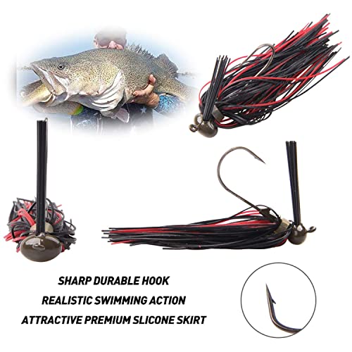 Bass Weedless Football Jig - 6pcs Flipping Jig Silicon Rubber Skirt for Bass Artificial Baits Fishing Lure Kit 1/4oz-3/8oz