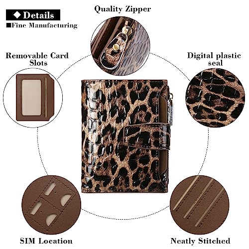 Image of GOIACII Leather Women's Wallet RFID Blocking Credit Card Holder Leopard | Compact, Small, Trifold Billfold with Zipper Coin Pocket, 4 ID Windows