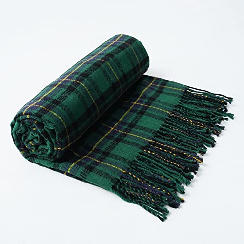 Buffalo Plaid Throw Blanket For Couch Farmhouse Check Style - Soft Cozy Lightweight With Tassels For Bed Sofa Living Room Home Office Outdoor - 50 X 60 Inches - Forest Green #TOP3