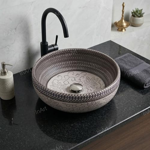 Image of InArt Ceramic Table Top Wash Basin | Counter Top Wash Basin For Bathroom & Living Room 40 X 40 X 14 Cm (Matt Finish)