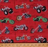 Cotton Orange County Choppers Motorcycles Bikes Vehicles Transportations Wheels Red Cotton Fabric Print by The Yard (DDC10640-REDX-D)