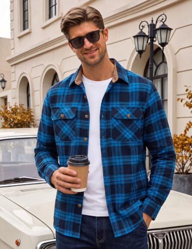 Image of Cotrasen Mens Flannel Shirts Cotton Plaid Button Down Shirt