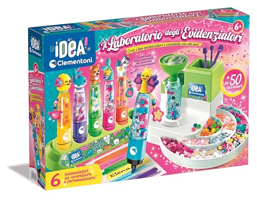 Clementoni - Idea-Laboratorio Juego Creativo para hacer subrayadores de colores personalizables, rotuladores personalizados, regalo niña 7 años, creatividad, Made in Italy, 18854, multicolor