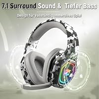 Ozeino 2.4GHz Gaming Headset Wireless mit Mikrofon Geräuschunterdrückung für Ps5/PC/Ps4/Mac, Bluetooth Headset mit RGB Licht, Gaming kopfhörer 40H+ Akkulaufzeit – Ansicht 3