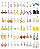 EIELO 36 Pairs Weird Cute Earrings Fun Cool Mushroom Bear Flower Cat Funky Aesthetic Drop Dangle Earrings for Women Funny Earring Set