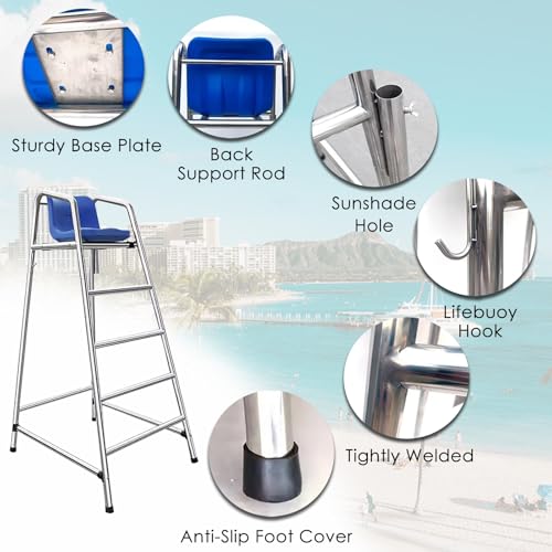 Silla de Socorrista para Piscina con Asiento Azul y Estructura de Acero Inoxidable miniatura 5