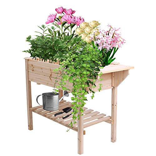 unho Mesa de Cultivo, Huerto Urbano 85 x 38 x 76cm, Madera de Pino, con Bandeja y Separadores