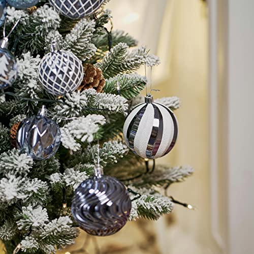 Christmas Ball Ornaments Set Assorted Shatterproof Ornaments 63 Pcs Shaped Styles Xmas Tree Holiday Decorative,Stone Blue #TOP5