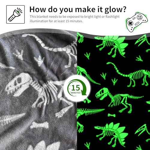 Image of TEHALK Dinosaur Glow in The Dark Blanket for Boys /Girls /Toddler /Baby, Dinosaur Toys for Boy Age 3-12, Cute Funny Kids Throw Blanket for Birthday /Gifts 40 inchx 60 inch