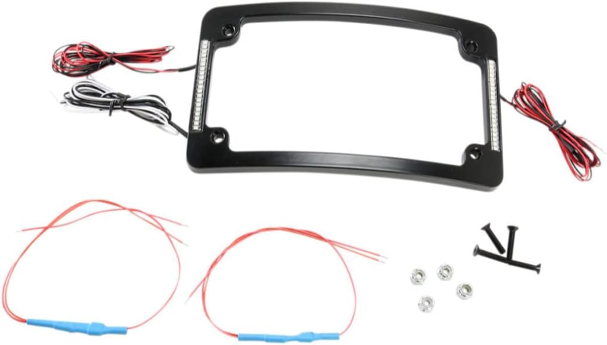 Custom Dynamics Tri Radius Motorcycle License Plate Frame, Red Dual-Intensity Lights, and Plate Illumination - Black