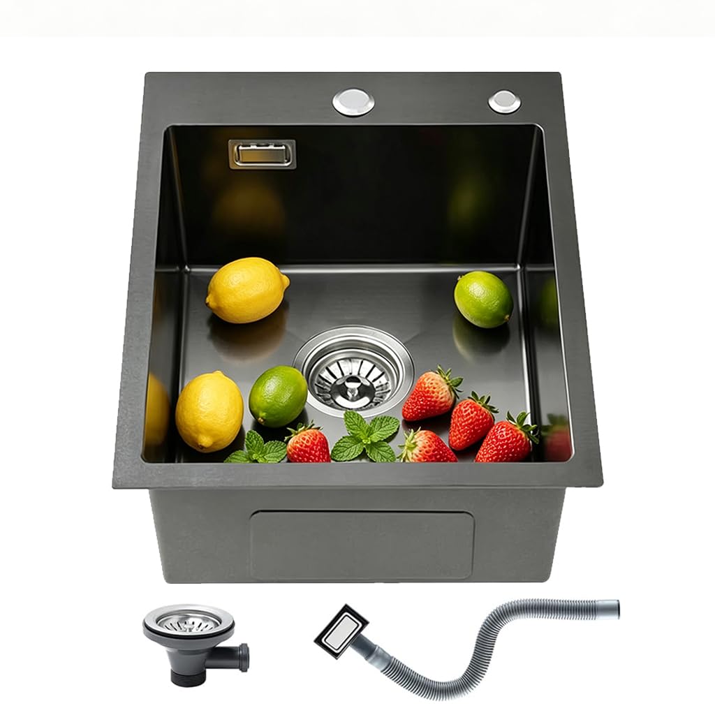 Lavello da incasso in acciaio inox 304, lavello singolo da lavoro, per camper, roulotte, camper, lavello da appoggio, 35 x 40 cm, colore nero