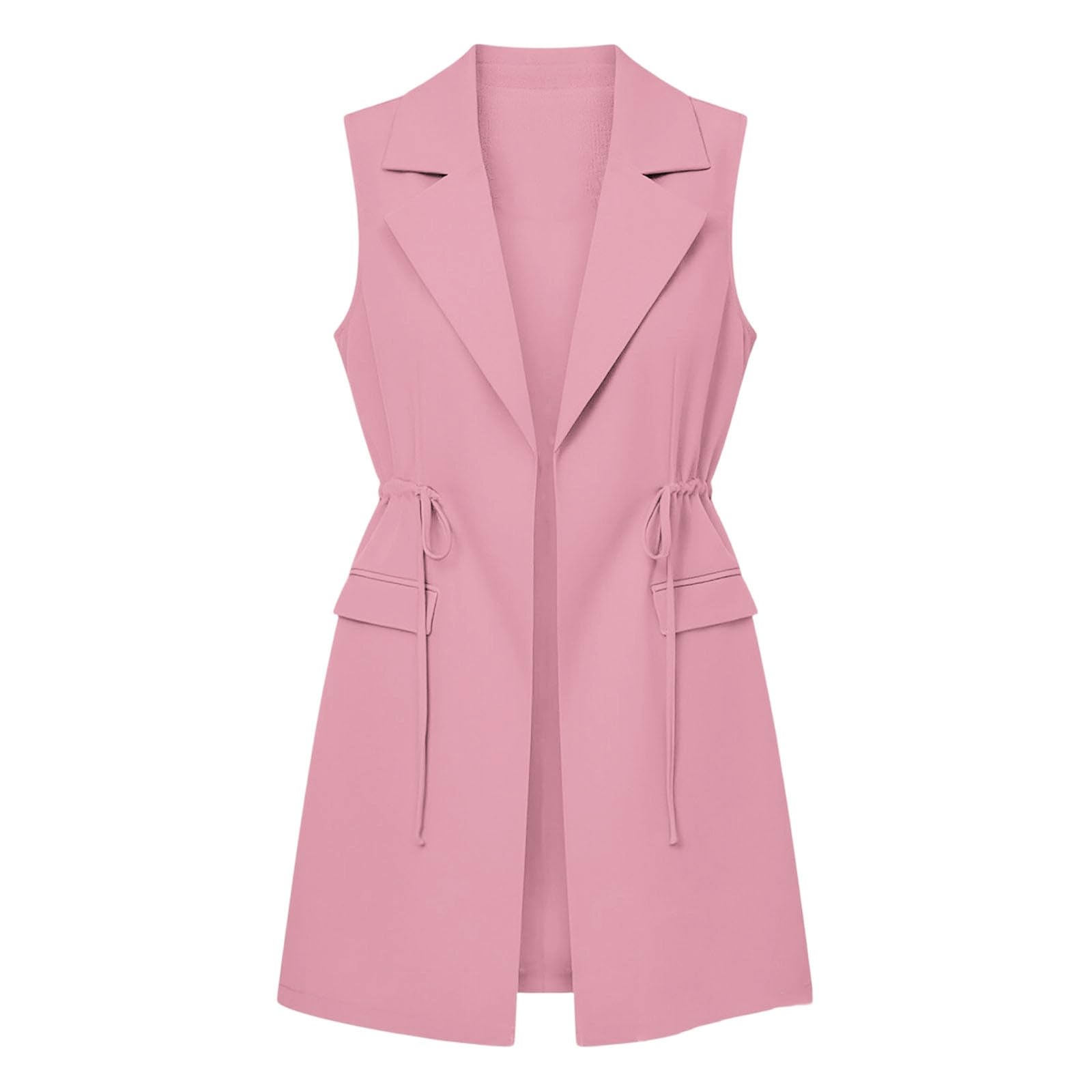 Blazer Damen Ärmellos Weste Revers Offene Vorderseite Jacke mit Tasche | Elegant Einfarbig Kurze Ärmelloser Blazer Revers mit Knöpfen Taschen