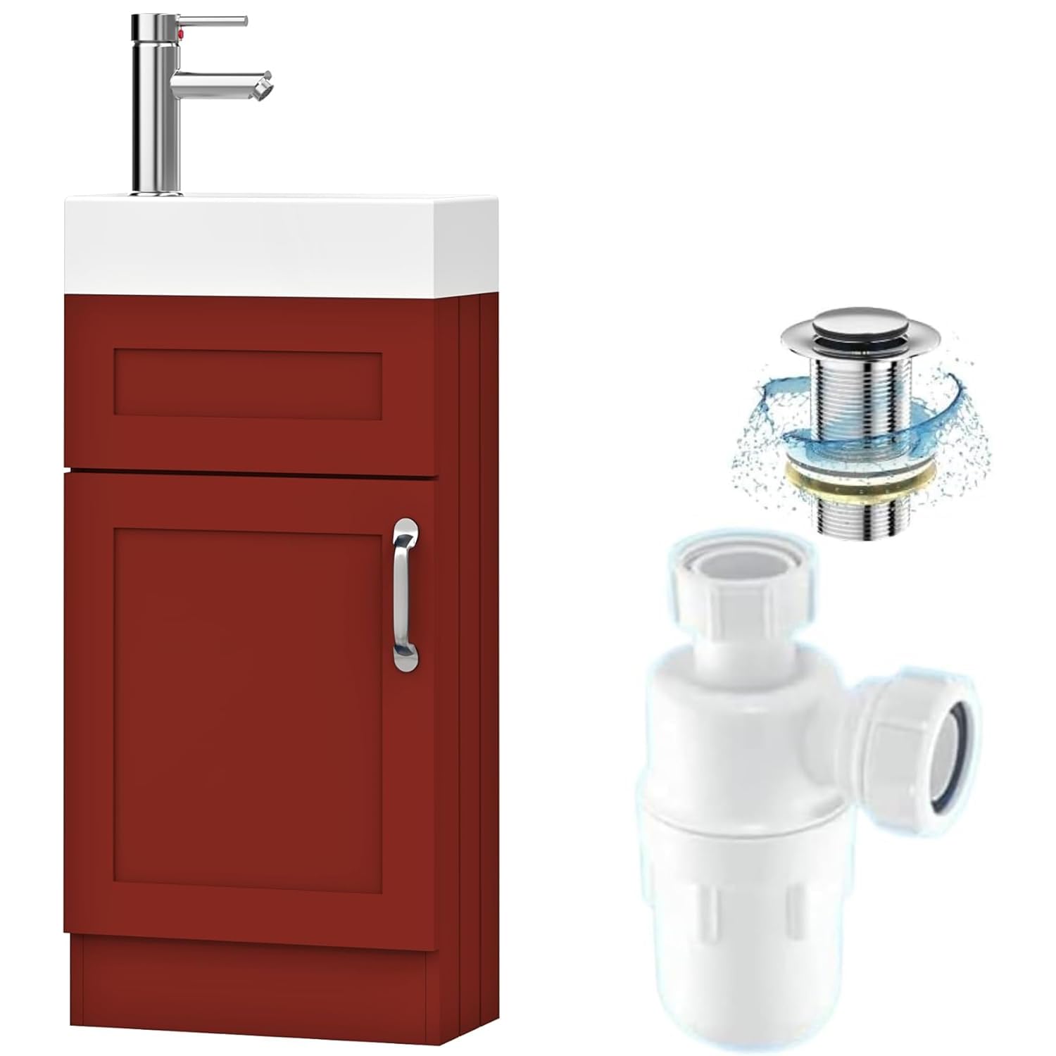 BELOFAY Under Sink Bathroom Cabinet Floor Standing Storage Cupboard Basin vanity Unit, 400mm vanity unit with basin, with Trap and Waste, Tap not included (Crawley Terracotta)