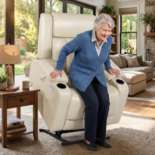 Image of EONIX Dual Motor Power Lift Recliner Chair for Elderly, 400lb, Cream White