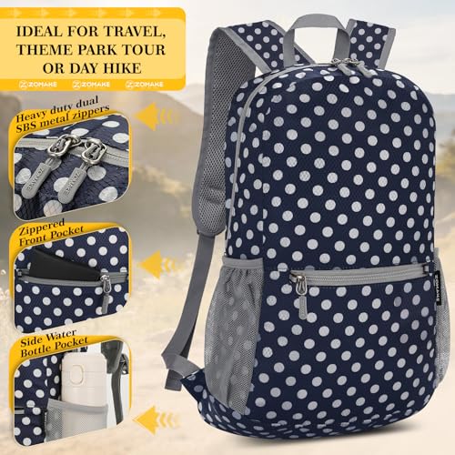 Image of ZOMAKE Ultra Lightweight Hiking Backpack 20L, Packable Small Backpacks Water Resistant Daypack for Women Men(Blue, White Polka Dot)